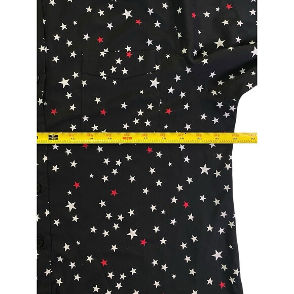 Ellen Tracy Shirt Womens Medium Black w/Red White Stars Print Button Up Roll Tab - Picture 6 of 10